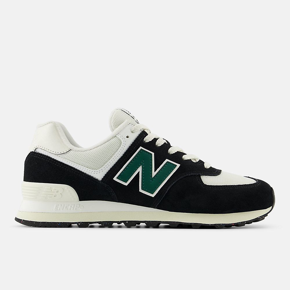 New Balance 574 Shoes Black with White and Marsh Green